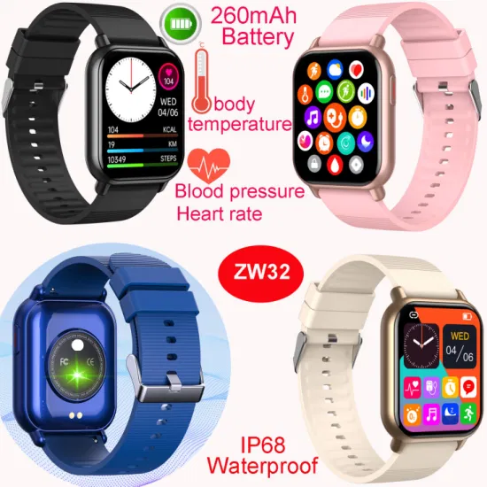 2023 Die neueste IP68 wasserdichte Bluetooth-Smartwatch mit Herzfrequenz-Blutdruck-Körpertemperaturüberwachung ZW32